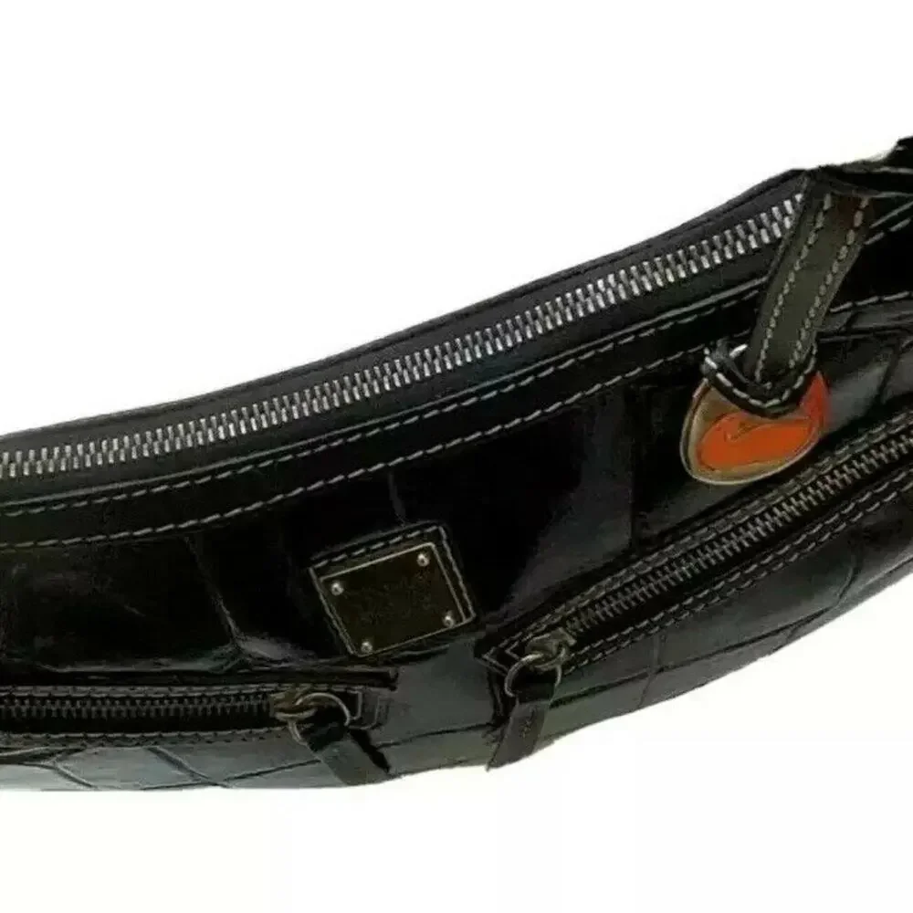Y2K‎ Rare Dooney & Bourke Moon Round Baguette Purse Black Leather Croc Embossed